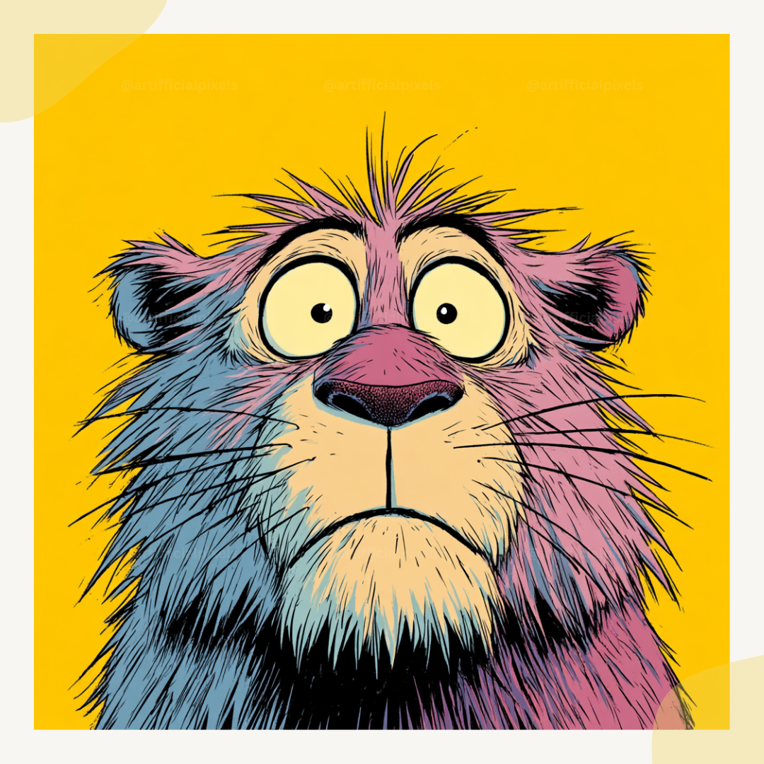 Pop art lion portrait with stylized mane and bright colours generated using Midjourney AI art prompt template