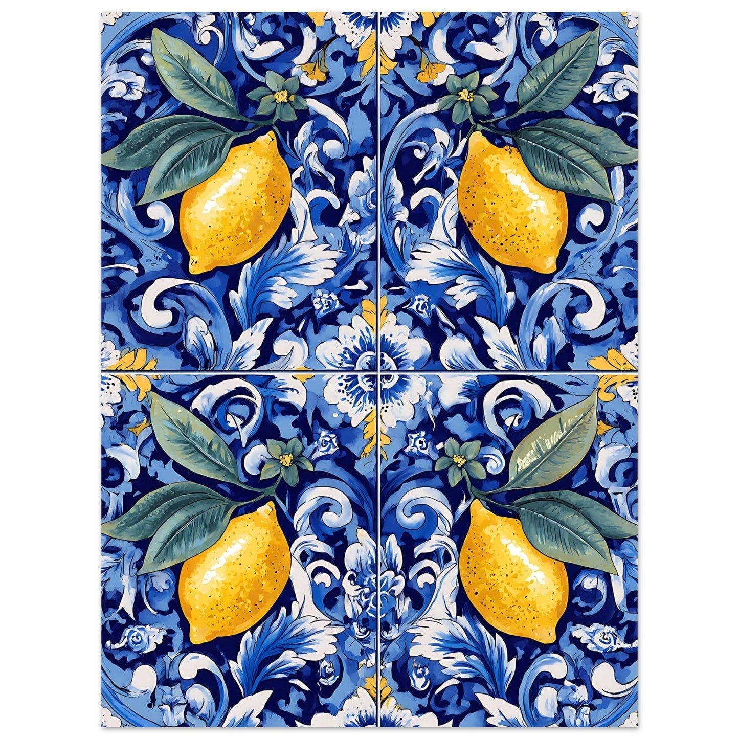 Authentic Portuguese azulejo tile design with vibrant lemon motifs and decorative borders