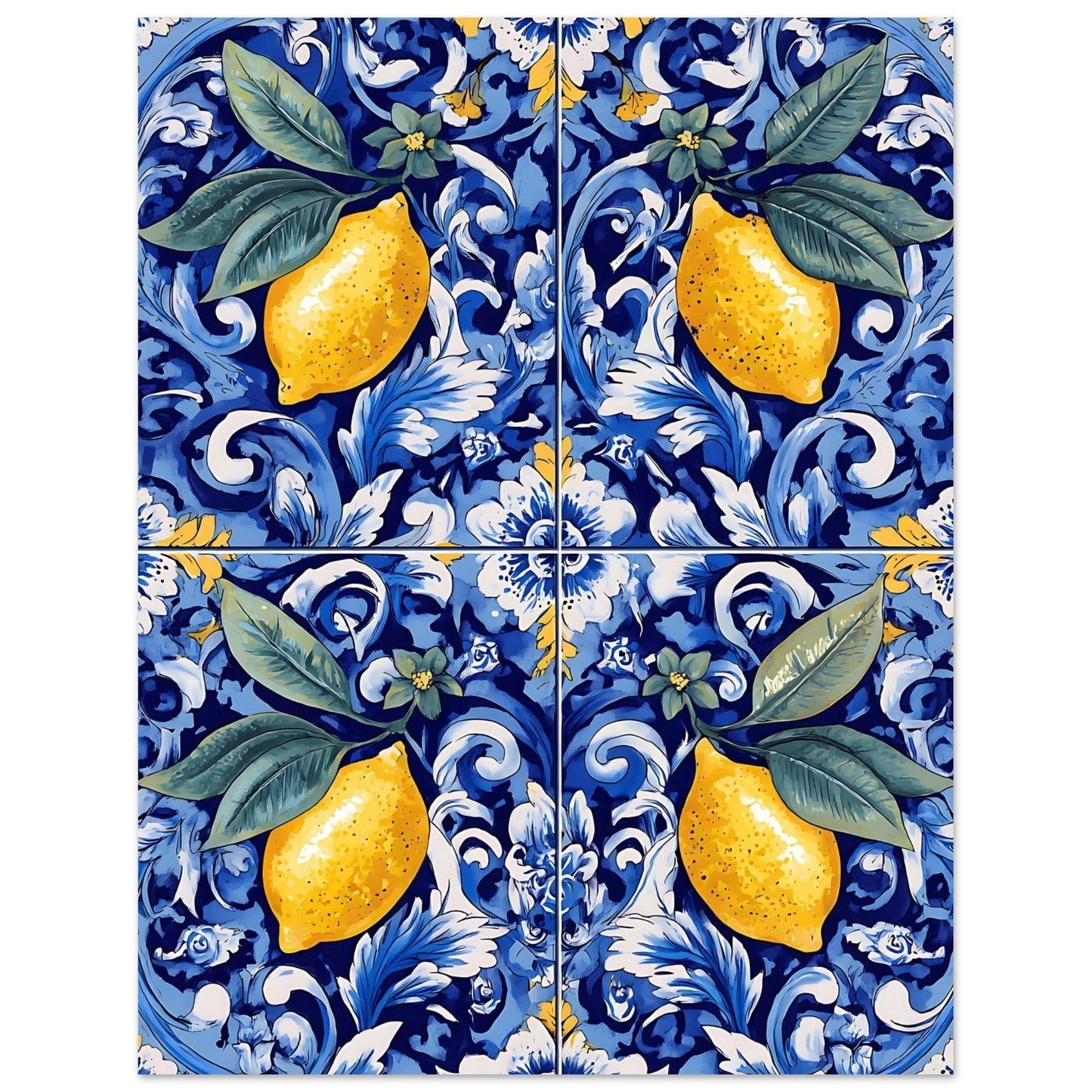 Handcrafted Portuguese ceramic tile pattern showcasing Mediterranean lemon artwork