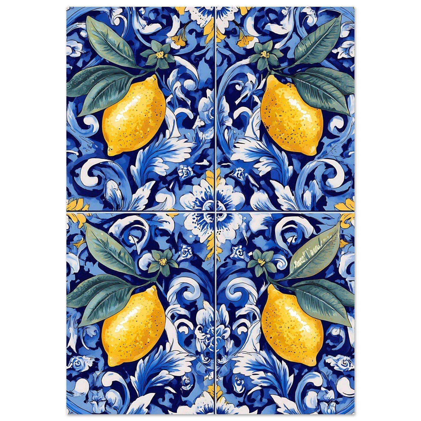 Authentic Portuguese tile design with traditional lemon motifs and ceramic glazing