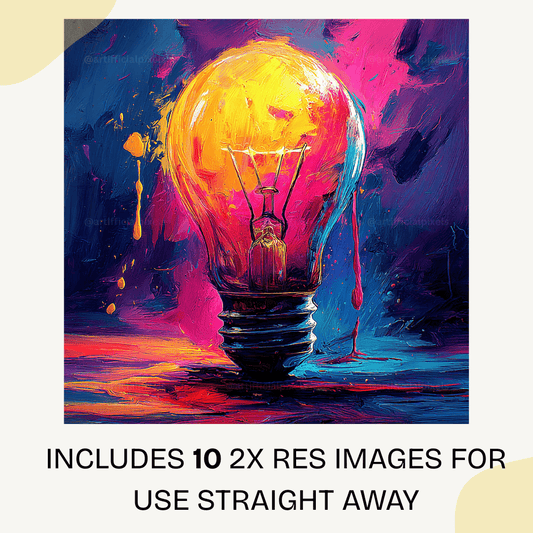 Psychedelic lightbulb artwork created with Midjourney AI prompt featuring electric neon colours and abstract energy