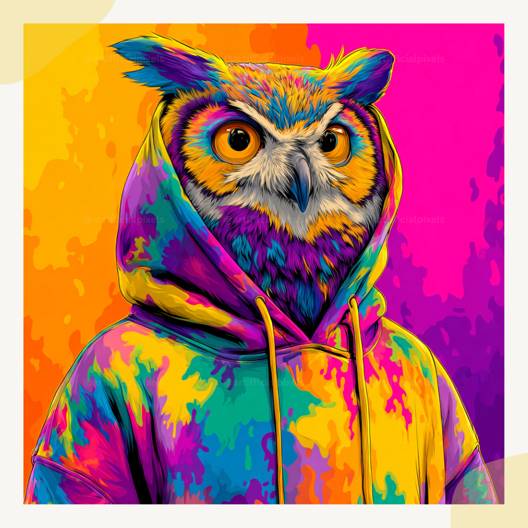 psychedelic-tie-dye-animal-portraits-midjourney-ai-art-prompt-owl