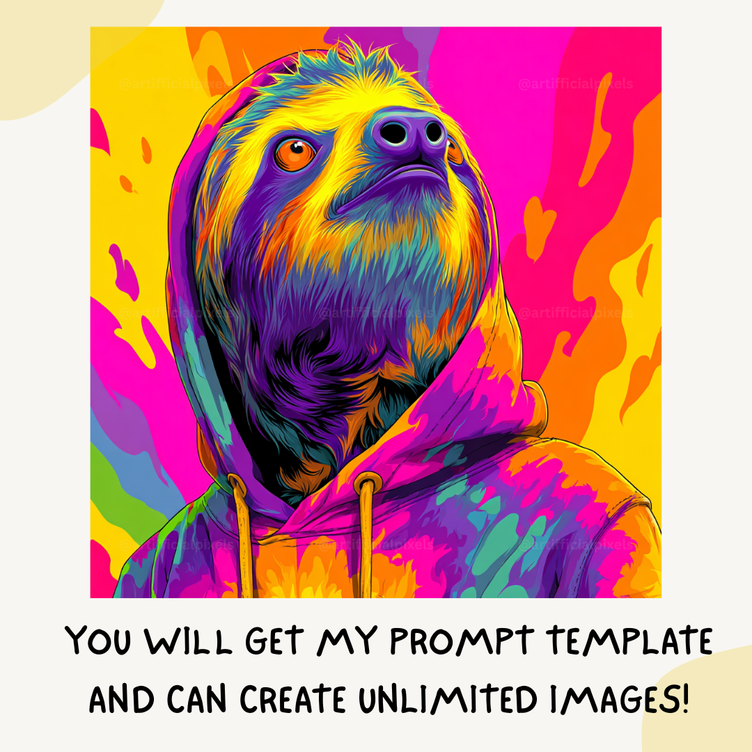 psychedelic-tie-dye-animal-portraits-midjourney-ai-art-prompt-sloth