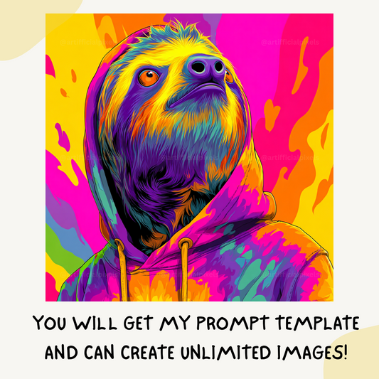 psychedelic-tie-dye-animal-portraits-midjourney-ai-art-prompt-sloth