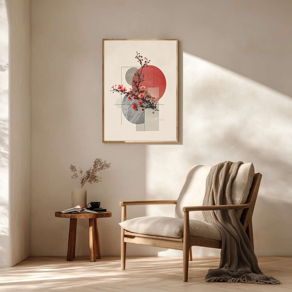 Geometric Cherry Blossom Poster for Contemporary Visual Art Decor