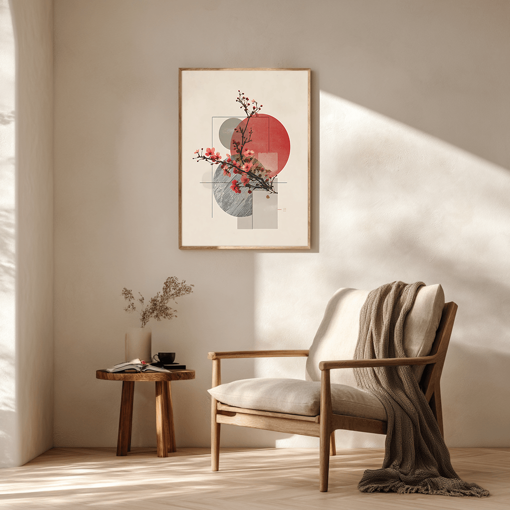 Geometric Cherry Blossom Poster for Contemporary Visual Art Decor