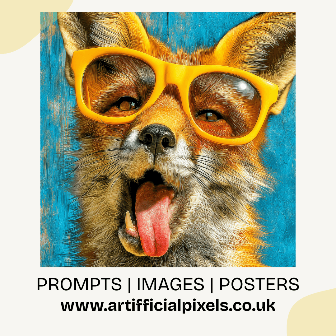 Retro fox AI art with summer vibes generated using Midjourney prompt template perfect for Etsy sellers and commercial use
