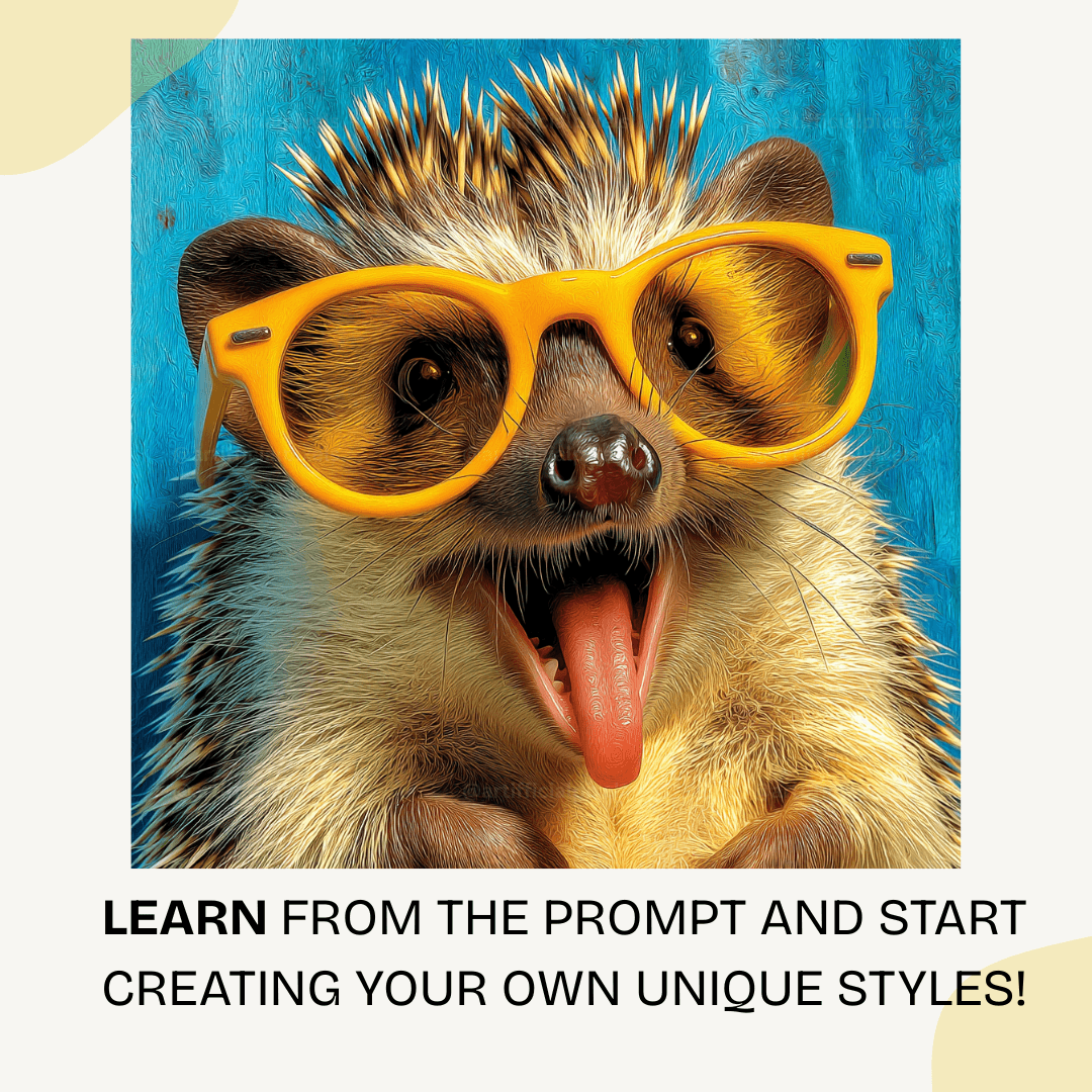 Retro hedgehog AI art with summer vibes created using customizable Midjourney prompt for digital artists and commercial use