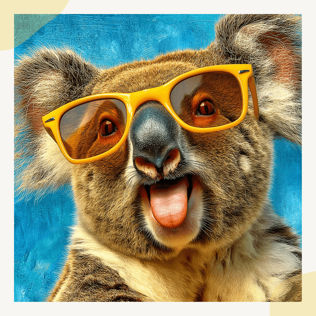 Retro koala AI art with summer vibes created using professional Midjourney prompt perfect for print-on-demand and social media