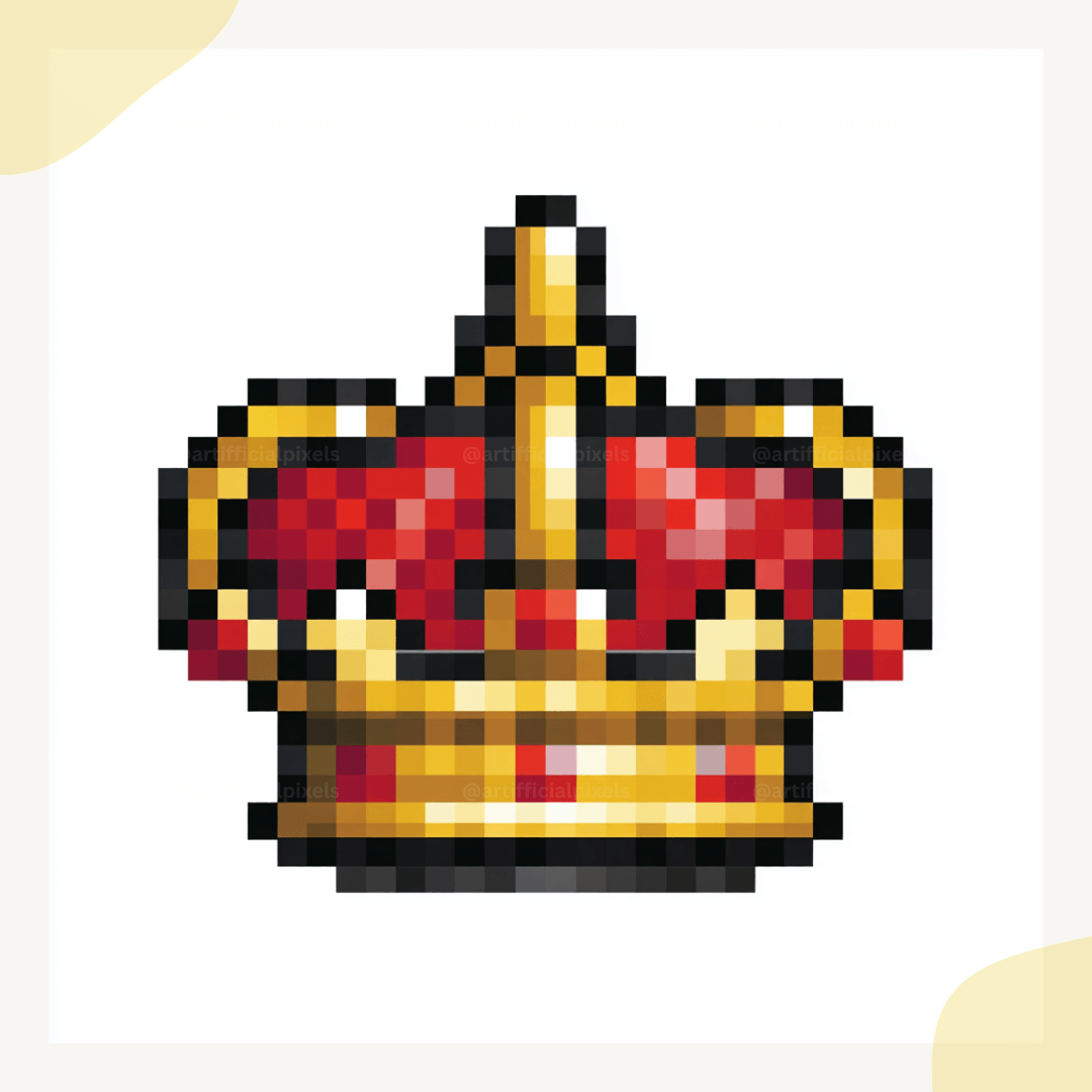 Golden pixel art crown icon in classic retro style generated with midjourney prompt perfect for digital art and gaming projects