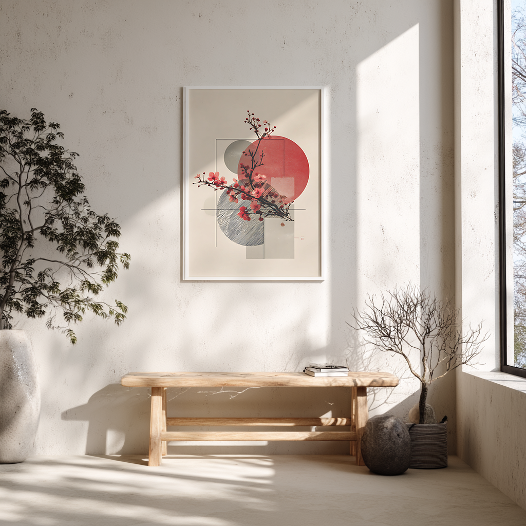 Geometric Cherry Blossom Poster for Contemporary Visual Art Decor