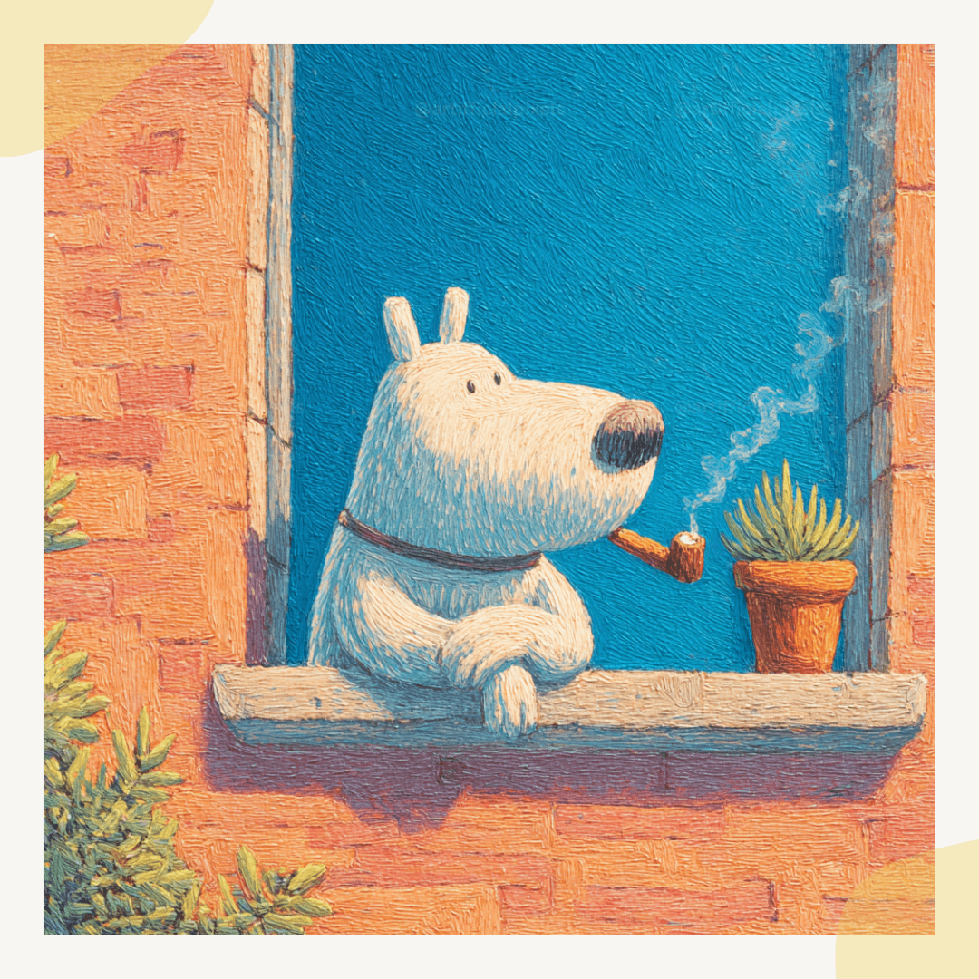 Nostalgic crayon-style smoking cartoon animals perfect for greeting cards and quirky character prints