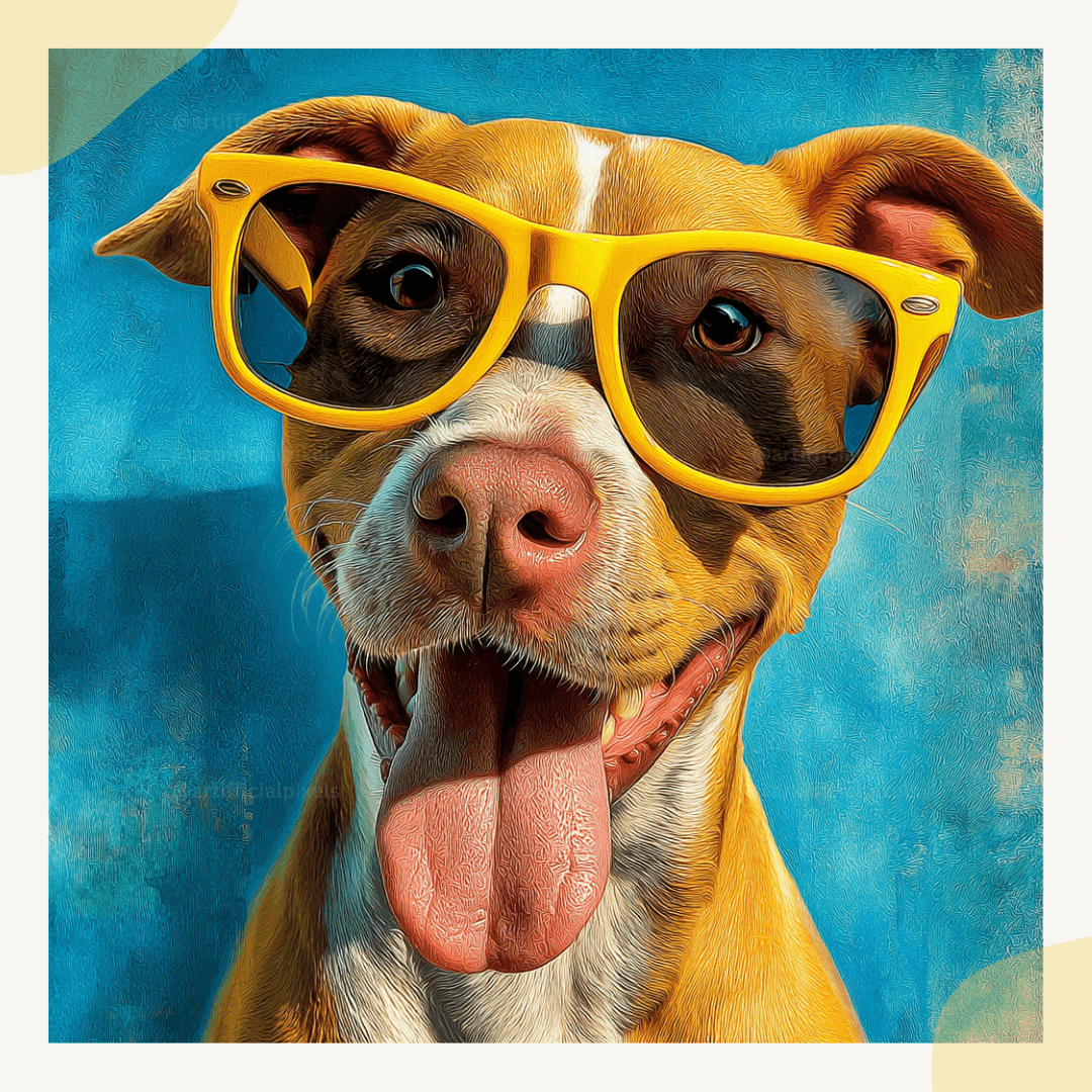 Summer dog AI art with retro style generated using customizable Midjourney prompt template for commercial digital art projects