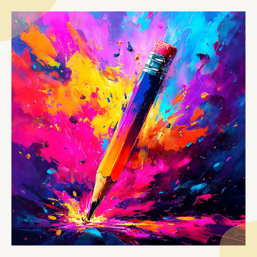Surreal pencil transformed into psychedelic digital art using Midjourney V7 prompt for commercial use