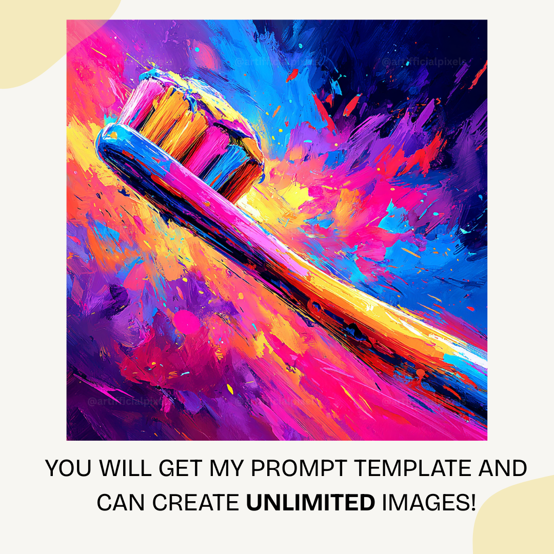 Surreal psychedelic toothbrush digital art example from Midjourney V7 prompt with vibrant neon palette