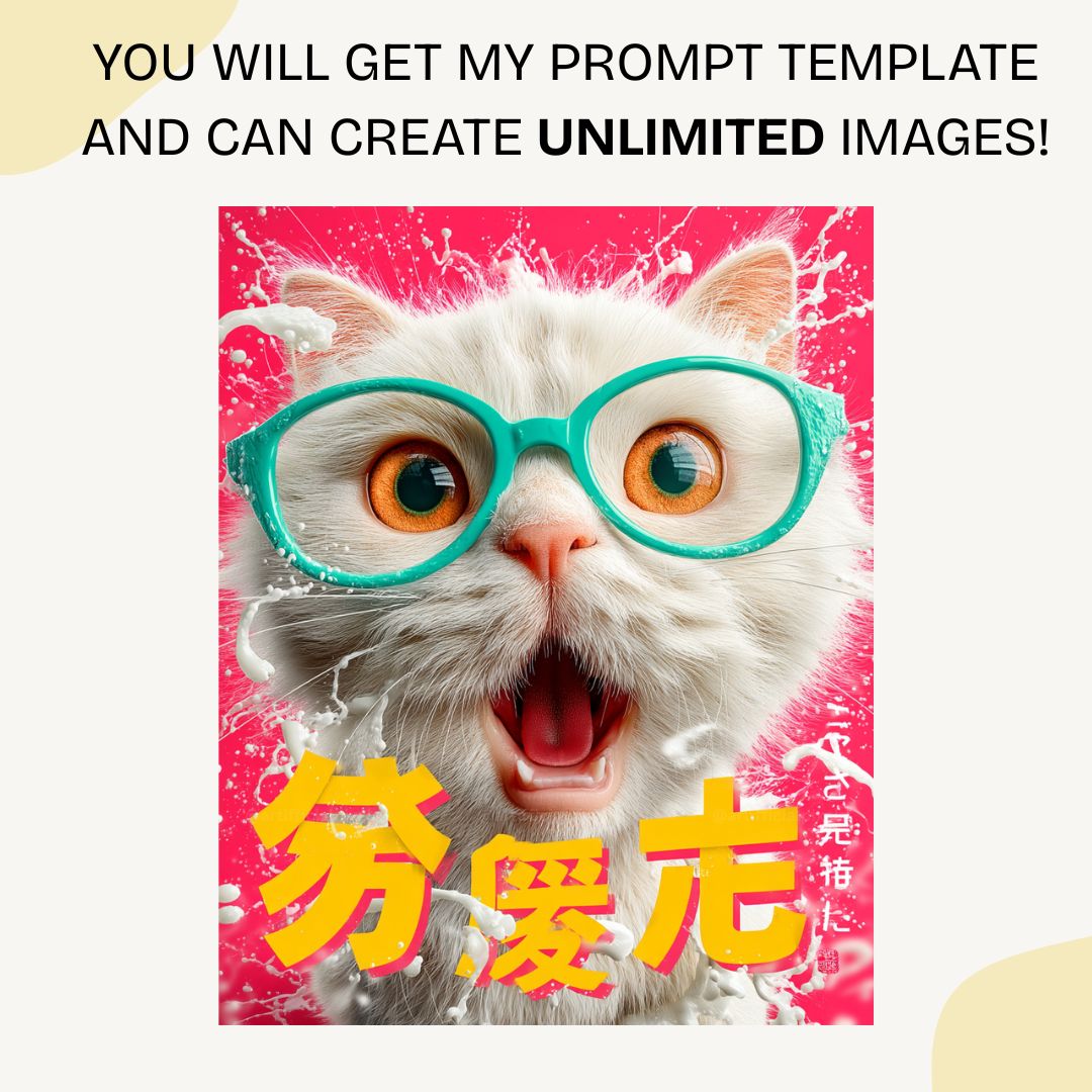 Vibrant animal pop art poster created with Midjourney AI prompt featuring bold colours and vintage Asian poster style
