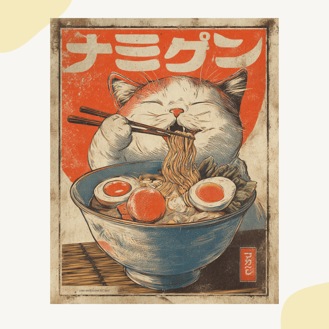vintage-animal-ramen-posters-midjourney-ai-art-prompt-cat