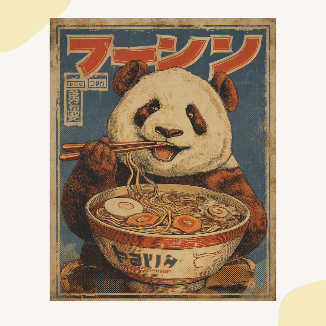 vintage-animal-ramen-posters-midjourney-ai-art-prompt-panda