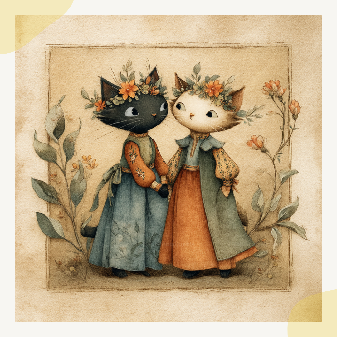 vintage-folk-animal-couples-cards-cat