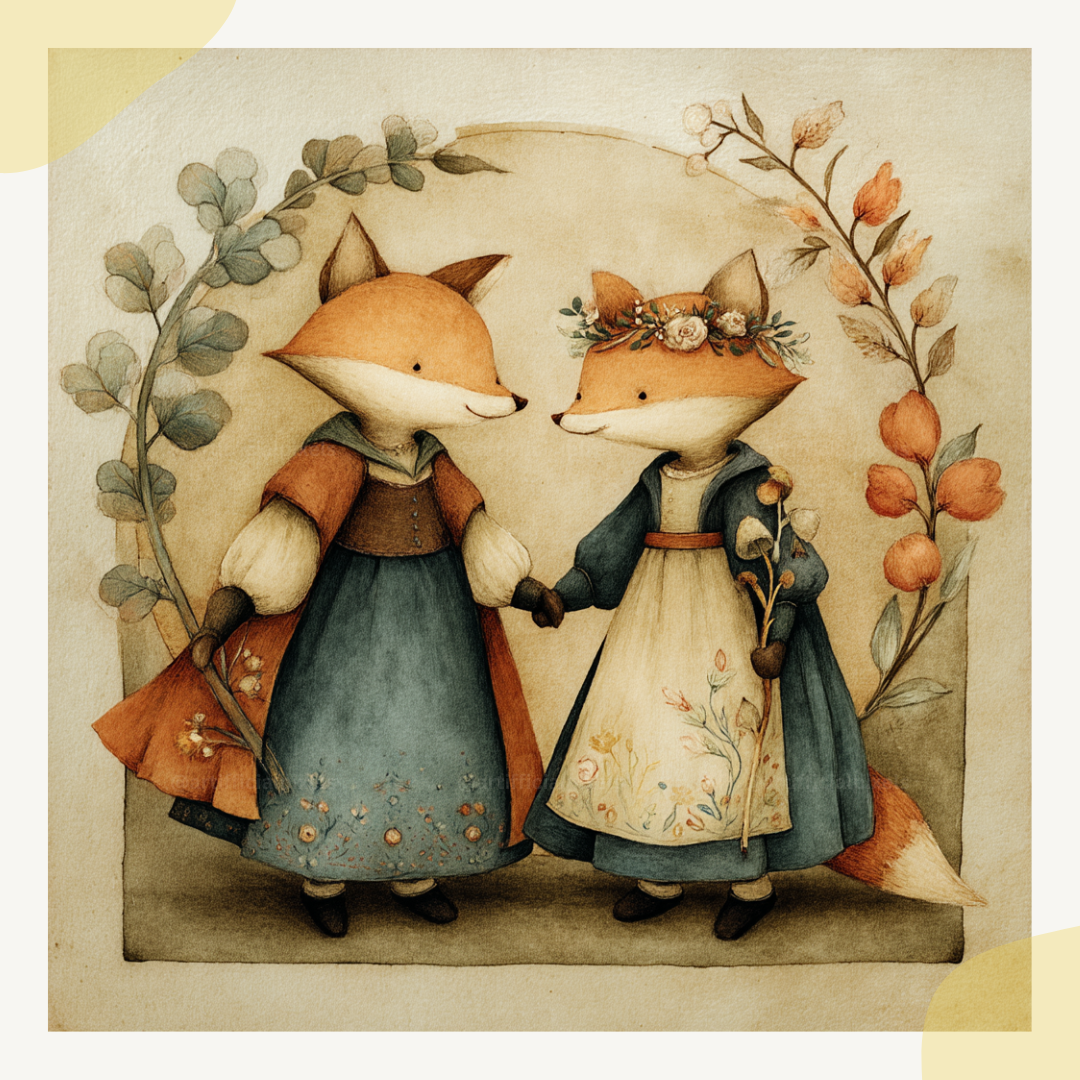 vintage-folk-animal-couples-cards-fox