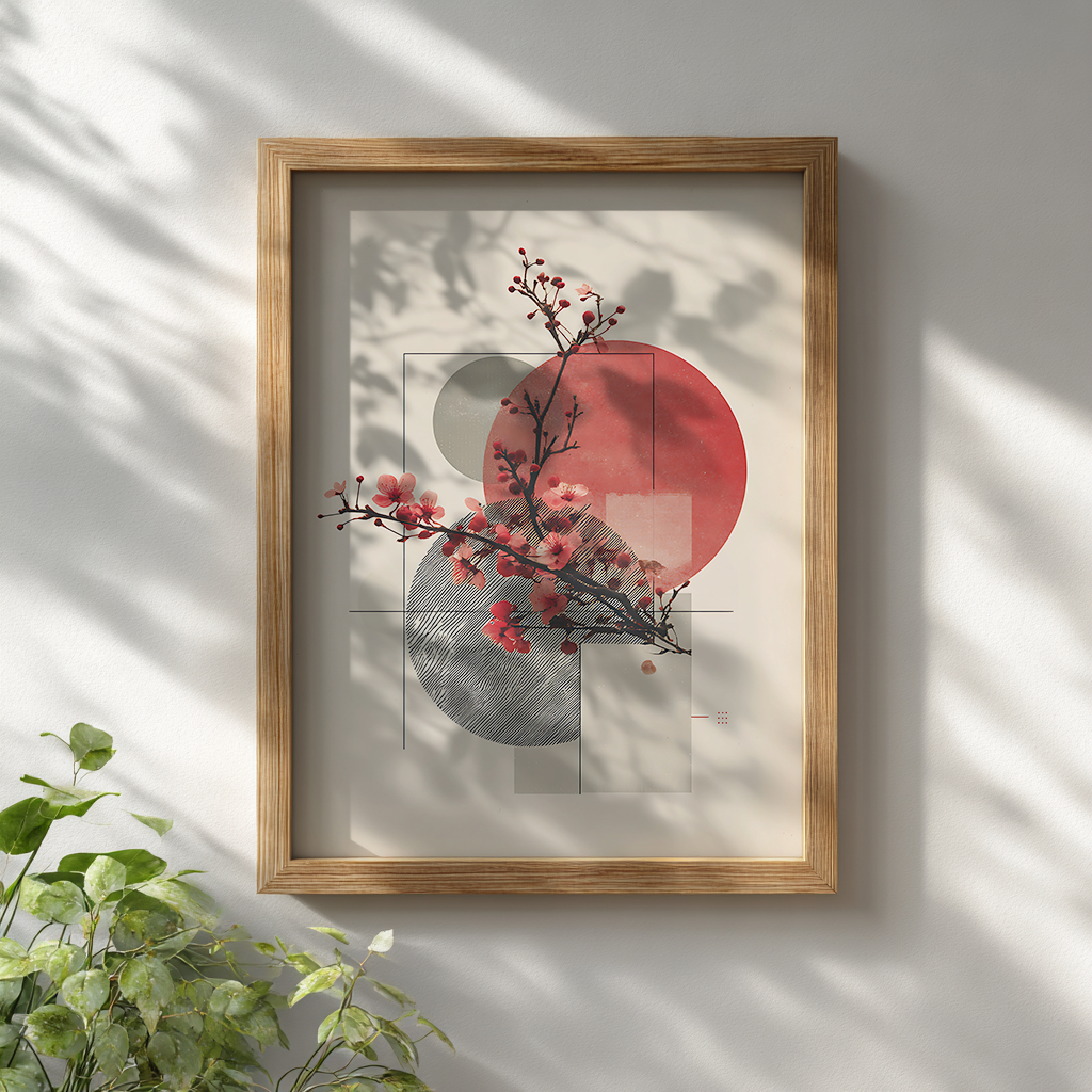 Geometric Cherry Blossom Poster for Contemporary Visual Art Decor