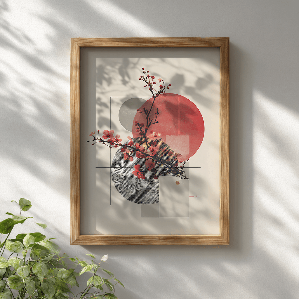 Geometric Cherry Blossom Poster for Contemporary Visual Art Decor