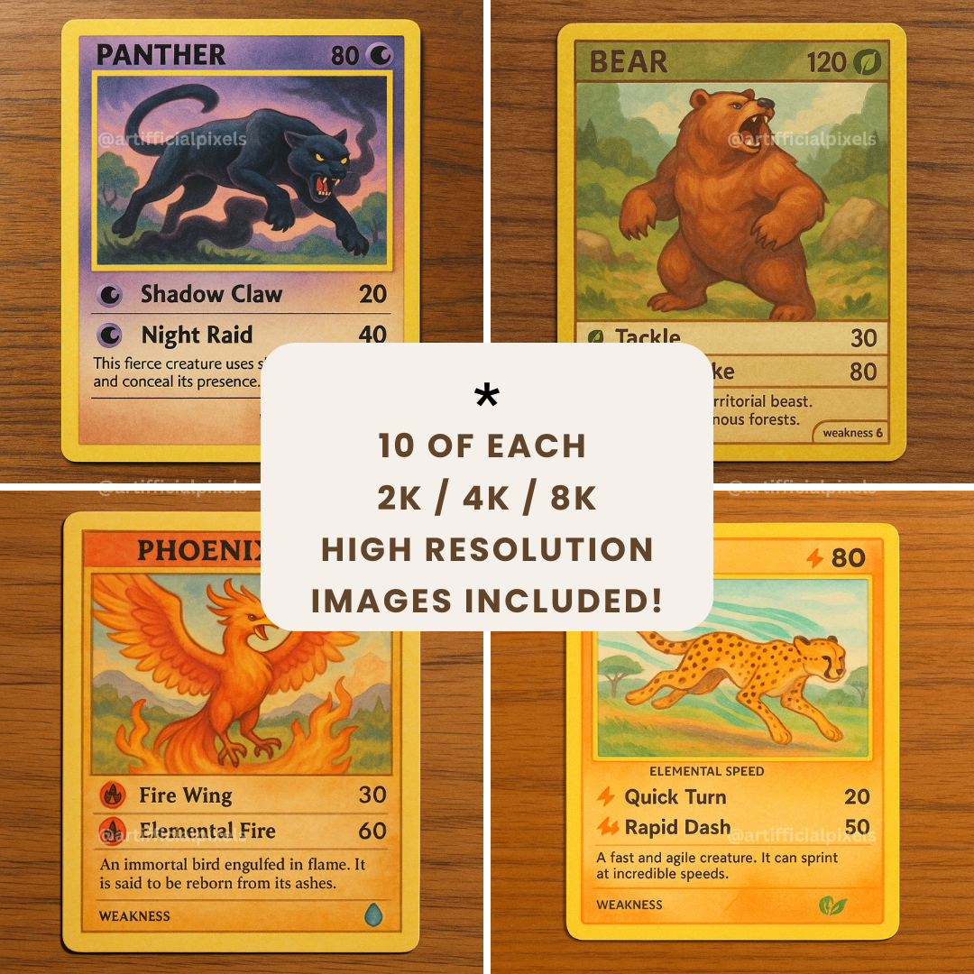 Pokémon-Style Creature Cards AI Art Prompts – ChatGPT Pack with Images