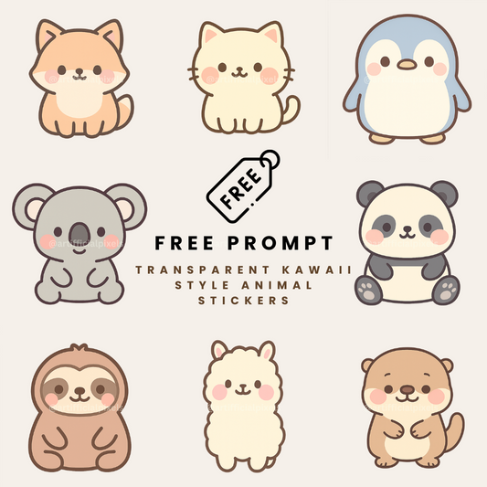 Kawaii Animal Sticker AI Art Generator – ChatGPT Prompt Pack with Images