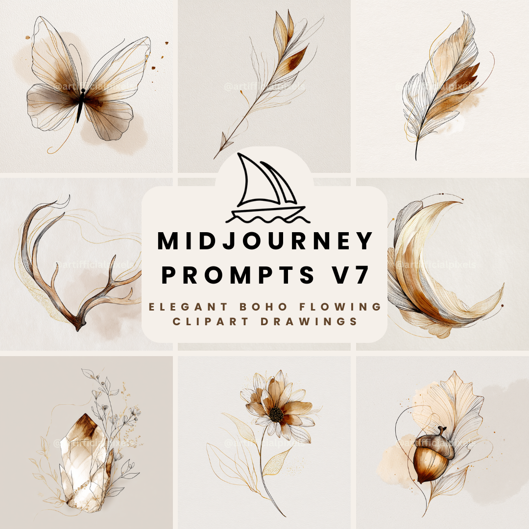 Boho Flowing Elements AI Art Generator – Midjourney Prompt Pack with Images