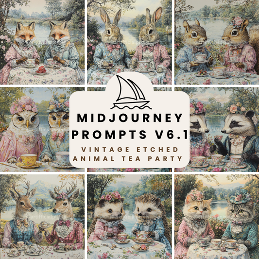 Victorian Animal Tea Party AI Art Prompts – Midjourney Pack with Images