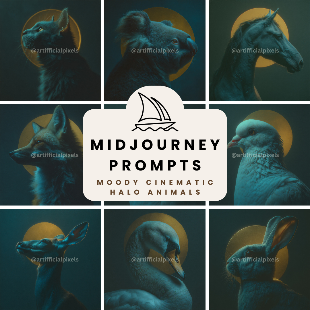 Moody Animal Portraits AI Art Prompts – Midjourney Pack with Images