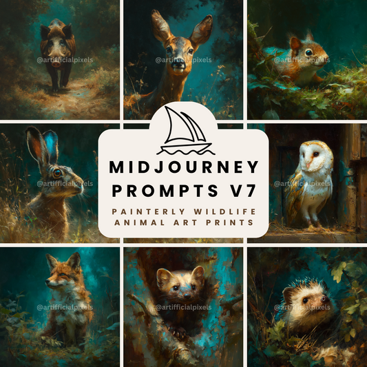 Painterly Wildlife Portraits AI Art Generator – Midjourney Prompt Pack with Images
