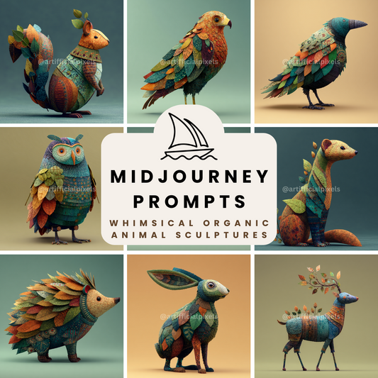 Midjourney Prompt Base Pack: Whimsical Organic Animal Sculptures