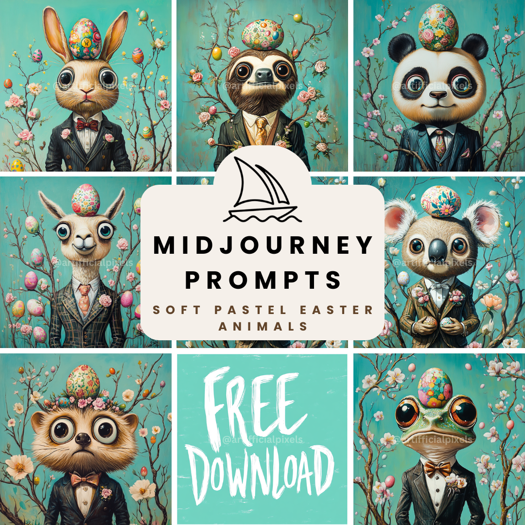 FREE Midjourney Prompt Base Pack: Weird Surreal Easter Animals Portraits