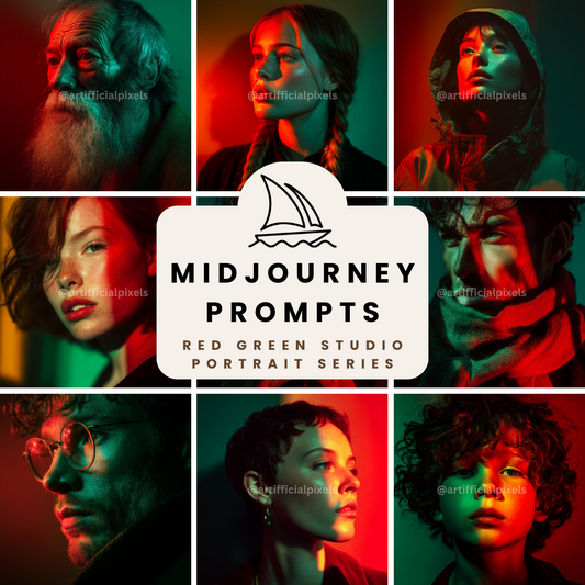 FREE Red & Green Studio Portrait Prompt Pack for Midjourney