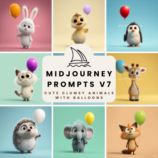 Adorable Animal Balloons AI Art Prompts – Midjourney Pack with Images