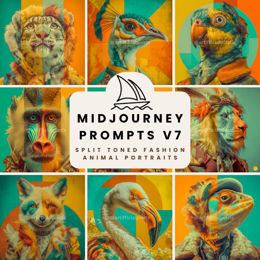 High Fashion Surreal Animal Portraits AI Art Generator – Midjourney Prompt Pack with Images
