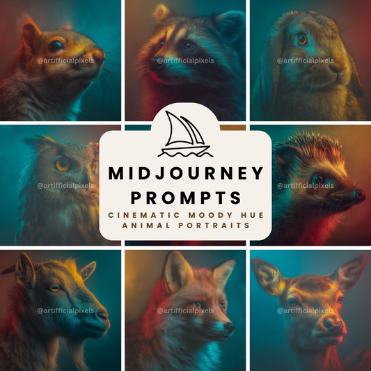 Moody Animal Portraits AI Art Prompts – Midjourney Pack with Images