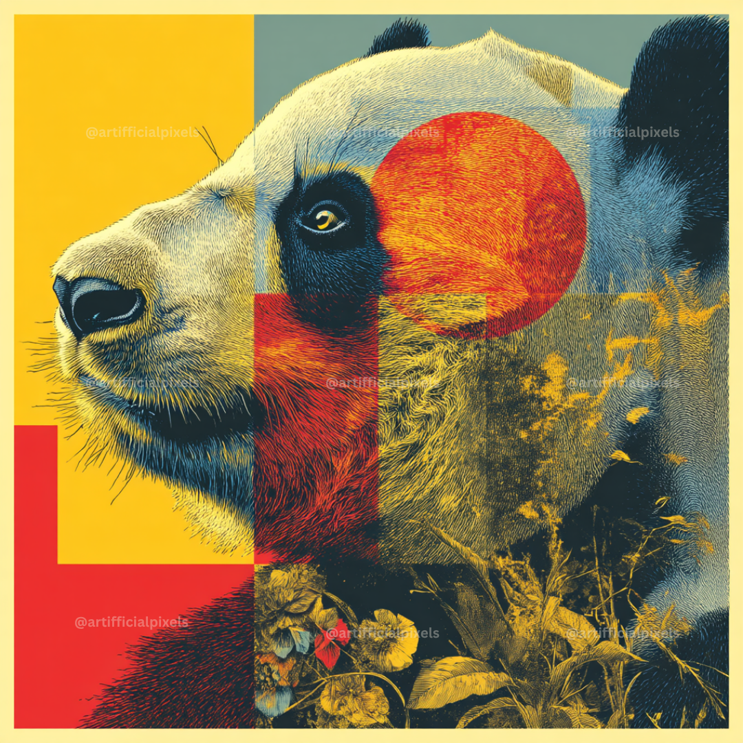 Vintage Abstract Pop Art Collage Portraits Panda
