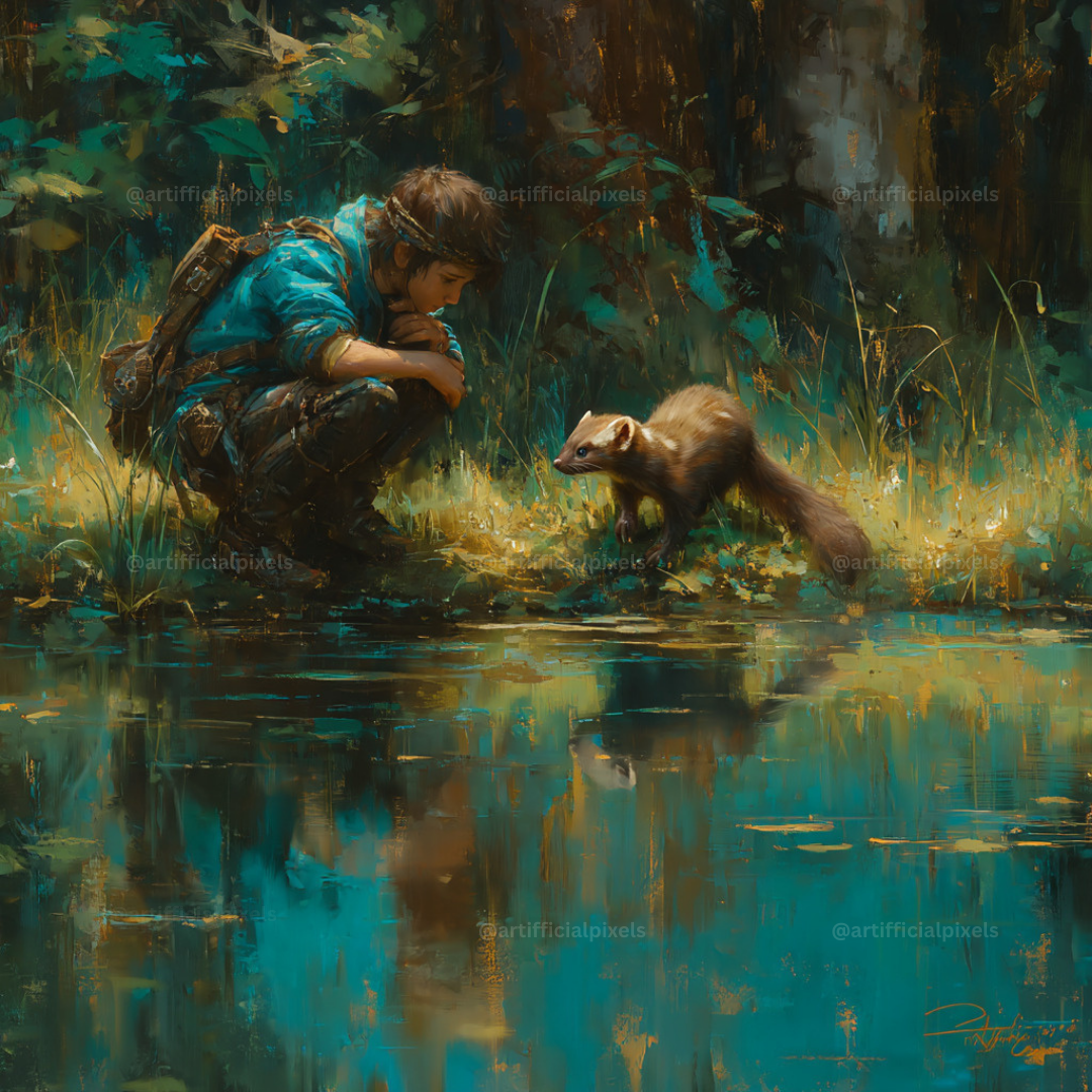 Forest Companions by the Water AI Art Prompts – Midjourney Pack with Images