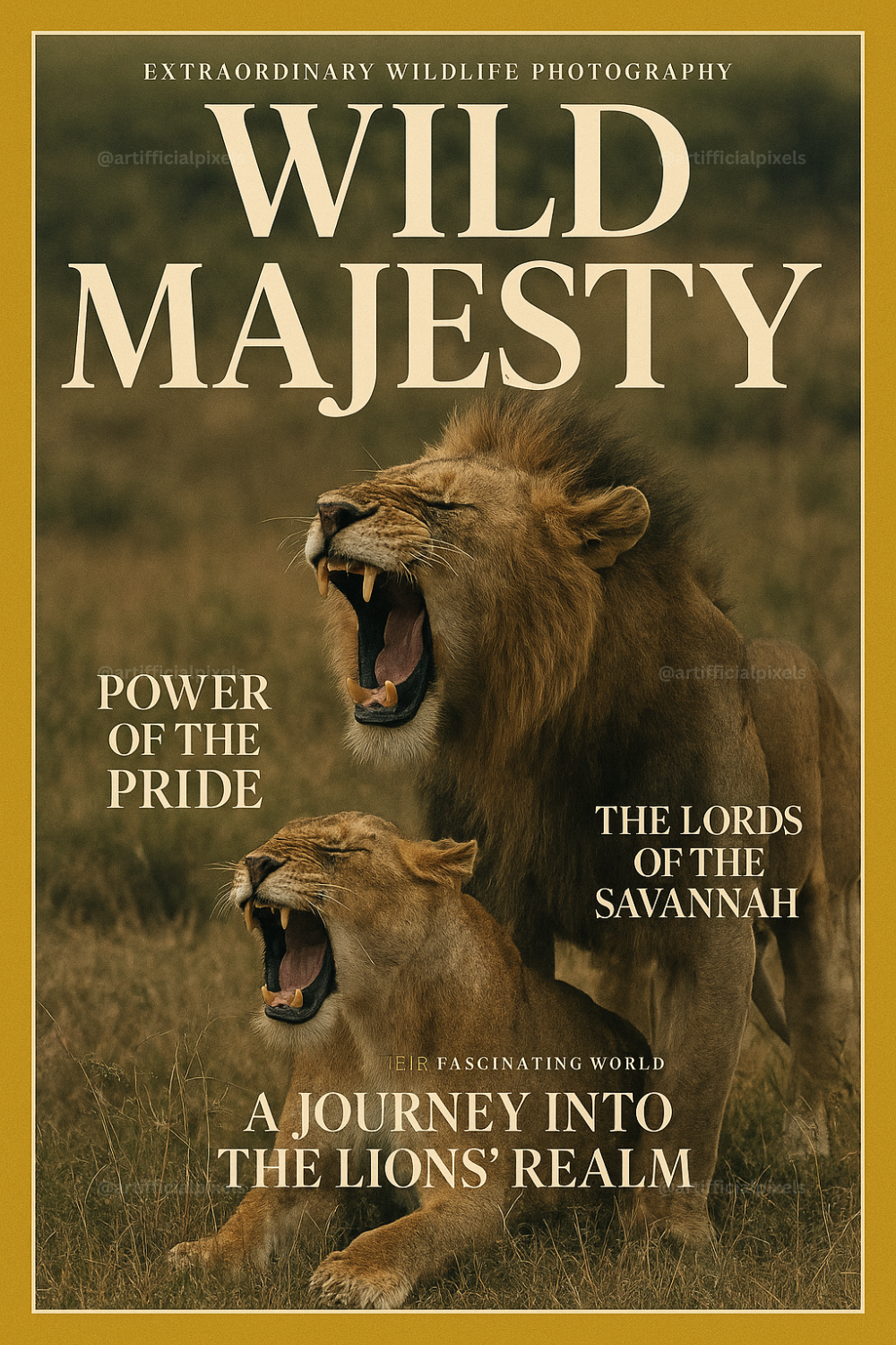 Cinematic Wildlife Magazine Poster AI Art Generator – Midjourney Prompt Pack with Images