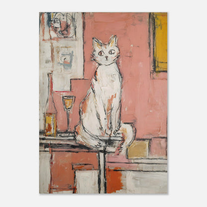 A1 cat and wine art print, bold abstract wall decor for modern homes