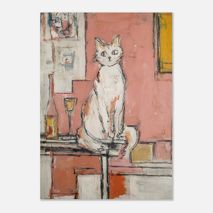 A2 cat and wine wall art print in abstract modern style with soft tones and warm texture
