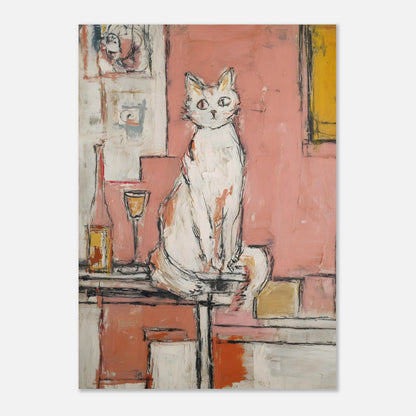 A3 cat and wine poster showing contemporary abstract design and expressive brushstrokes