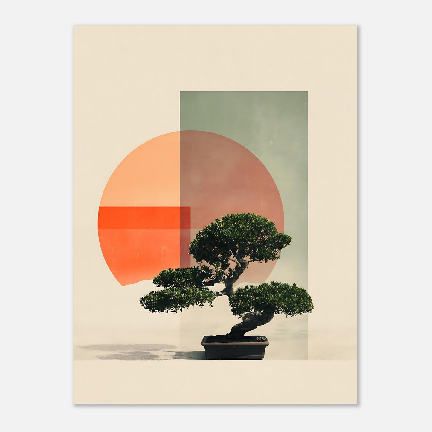Abstract Japanese bonsai wall print showcasing modern botanical design with geometric patterns and zen aesthetics

