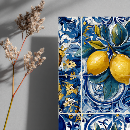 Detailed view of Mediterranean lemon tile pattern artwork