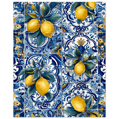 Hand-painted azulejo lemon poster with authentic Mediterranean tile design