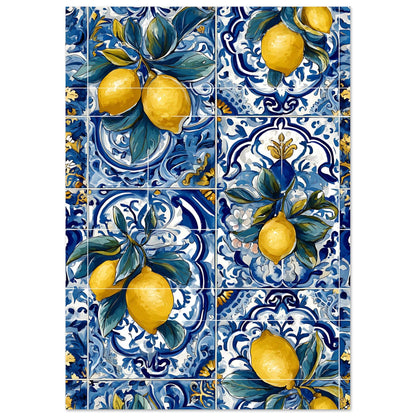 Authentic azulejo lemon design poster Portuguese tile pattern