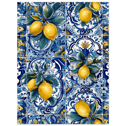 Traditional Portuguese lemon azulejo poster Mediterranean kitchen decor