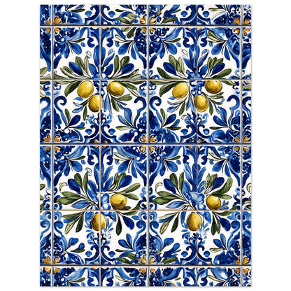 Vintage-inspired olive branch azulejo tile poster Mediterranean decor